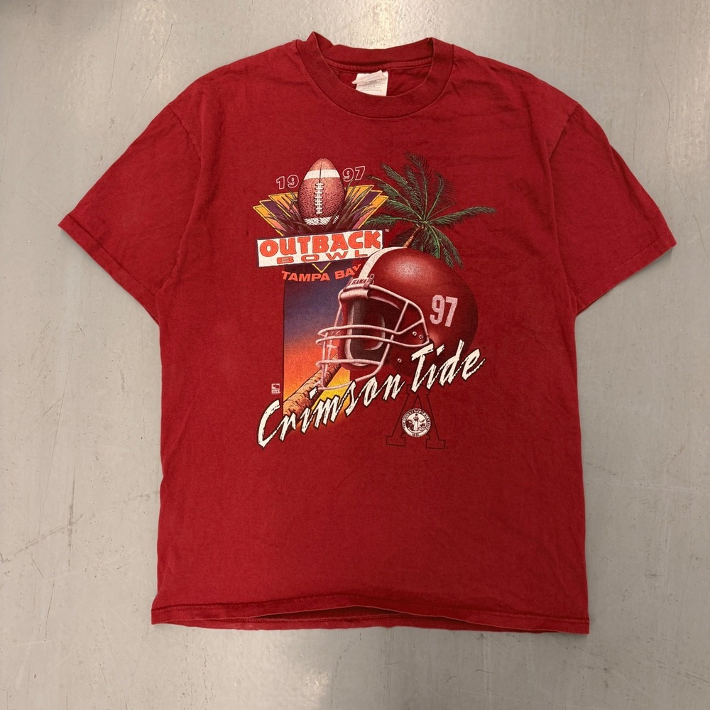 Vintage 1997 Alabama‎ Crimson Tide Outback Bowl T-Shirt Red Hanes Large Mens